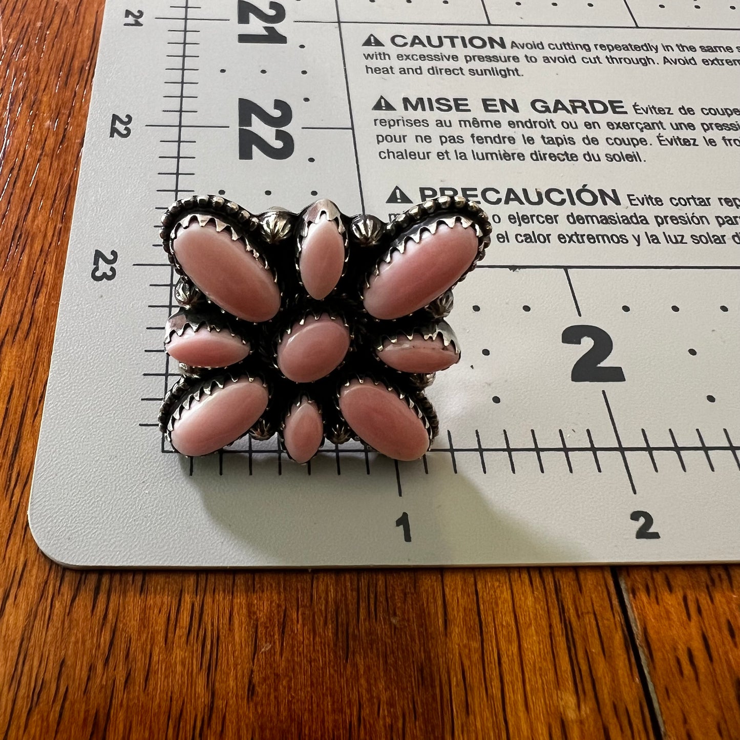 Blush Conch Floral Cluster Ring – Handcrafted Sterling Statement