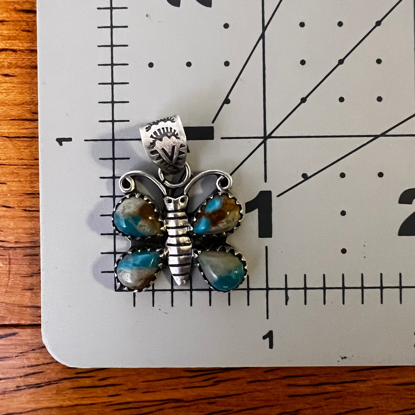 Sterling Silver Ribbon Turquoise Butterfly Pendant