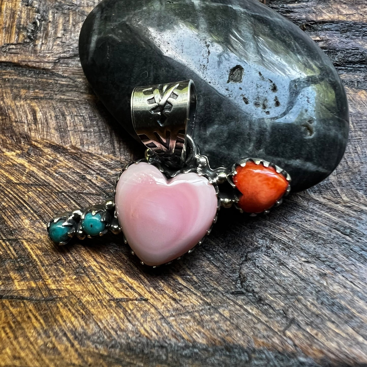 Sterling Silver Pink Conch Heart Arrow Pendant