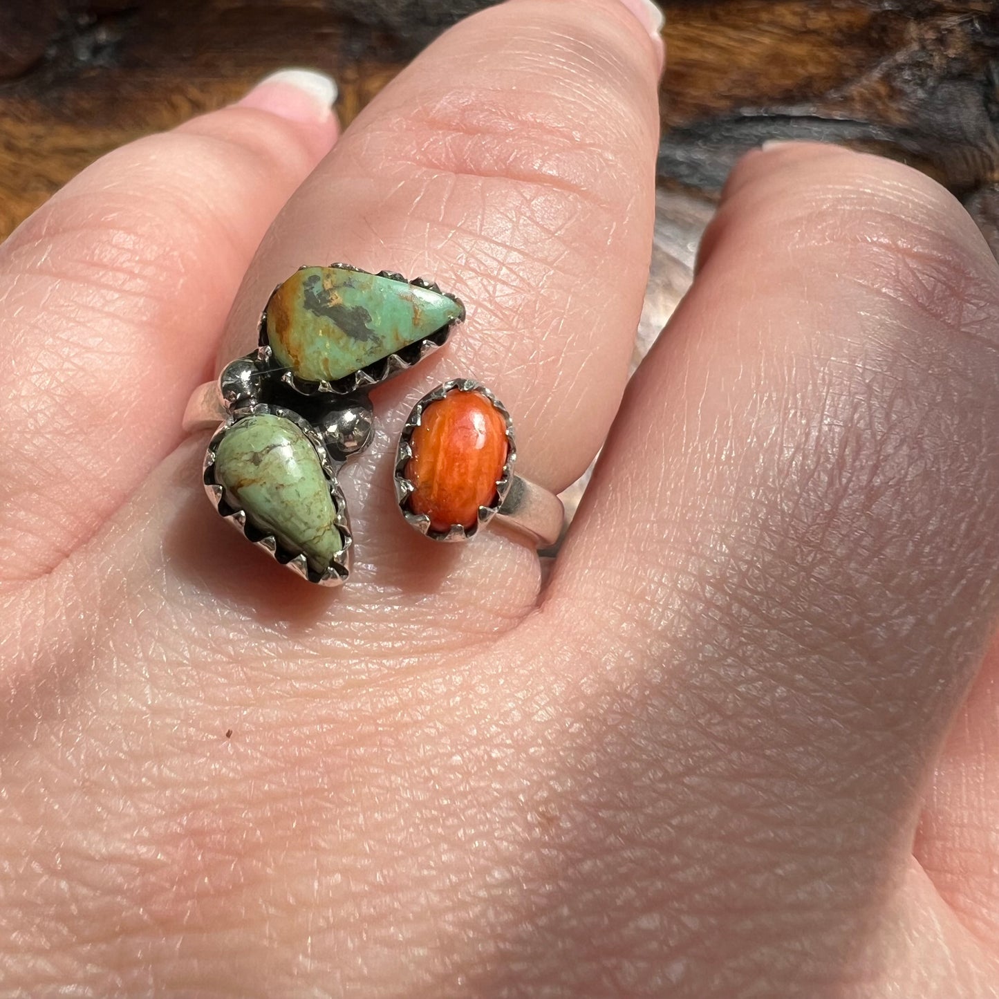 Sterling Silver Kingman Turquoise Spiny Oyster Floater Ring Size 8 Southwest