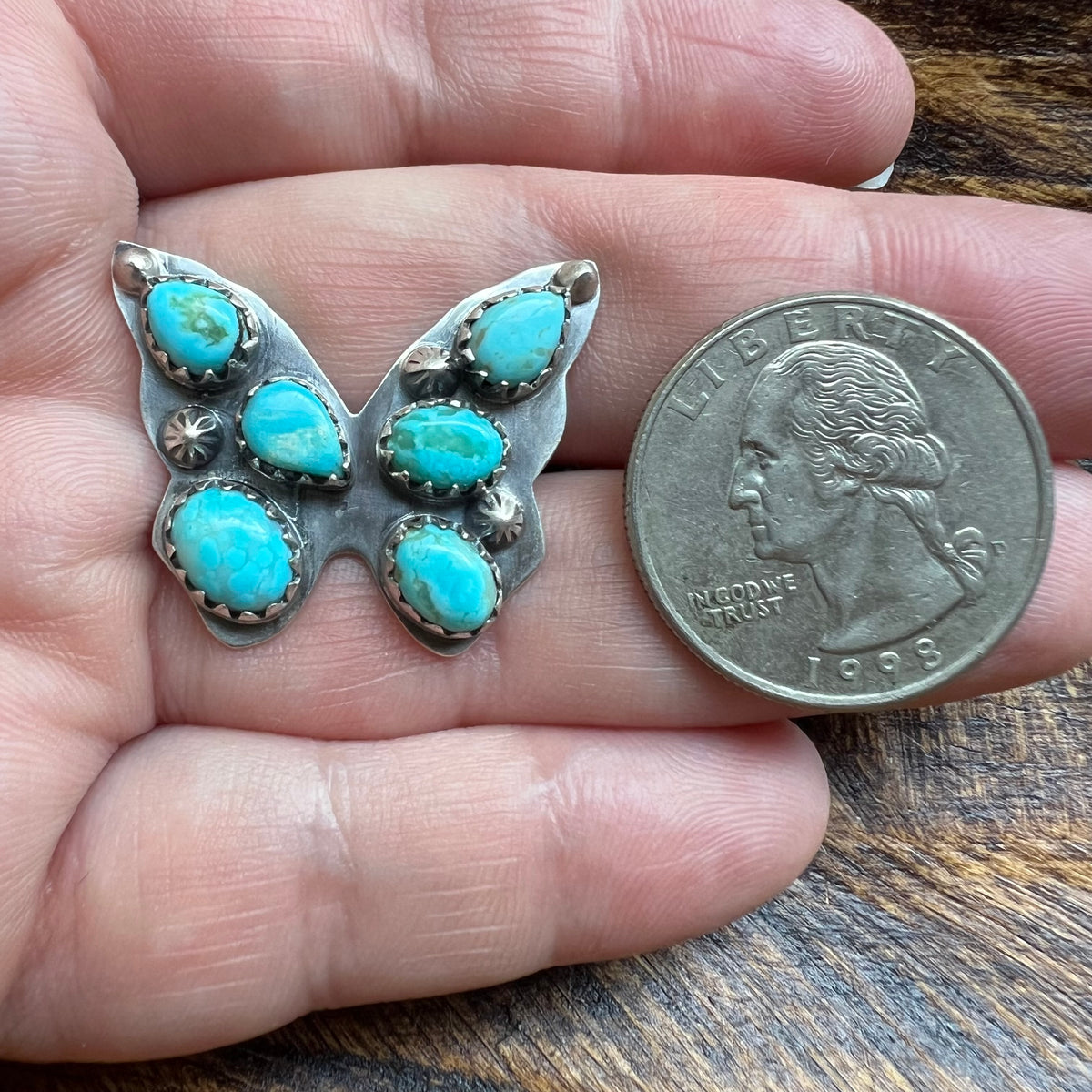Sterling Silver Sonoran Gold Turquoise Butterfly Cluster Ring Size 6.5