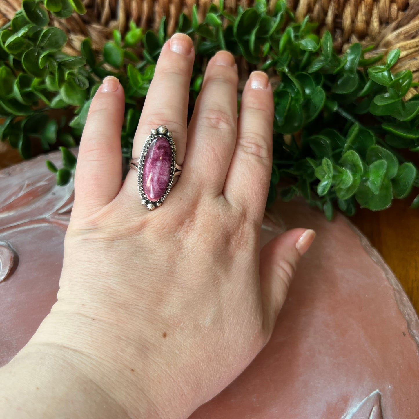 Purple Spiny Oyster Sterling Silver Statement Ring – Size 9