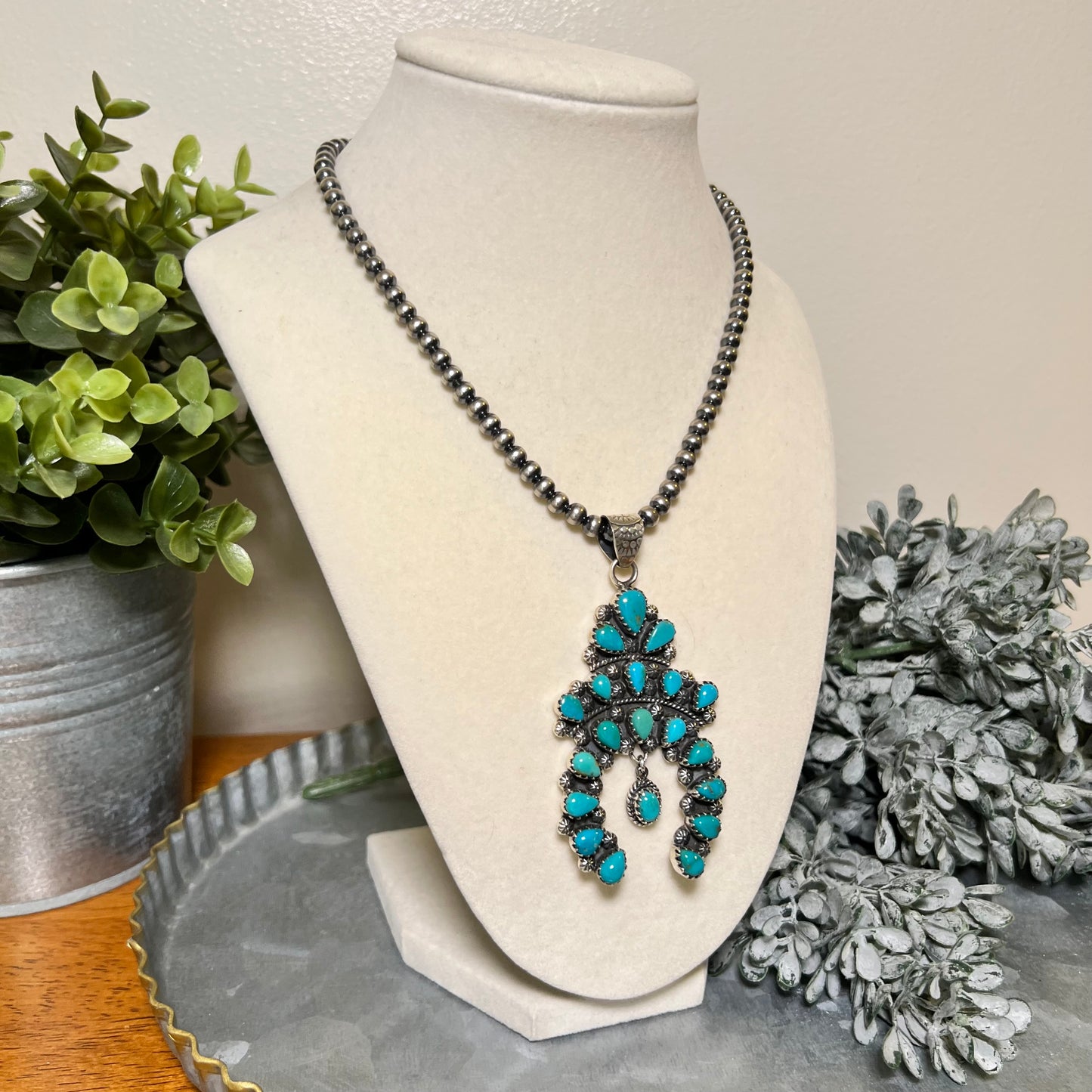 Kingman Turquoise Naja Pendant | Sterling Silver Cluster Statement