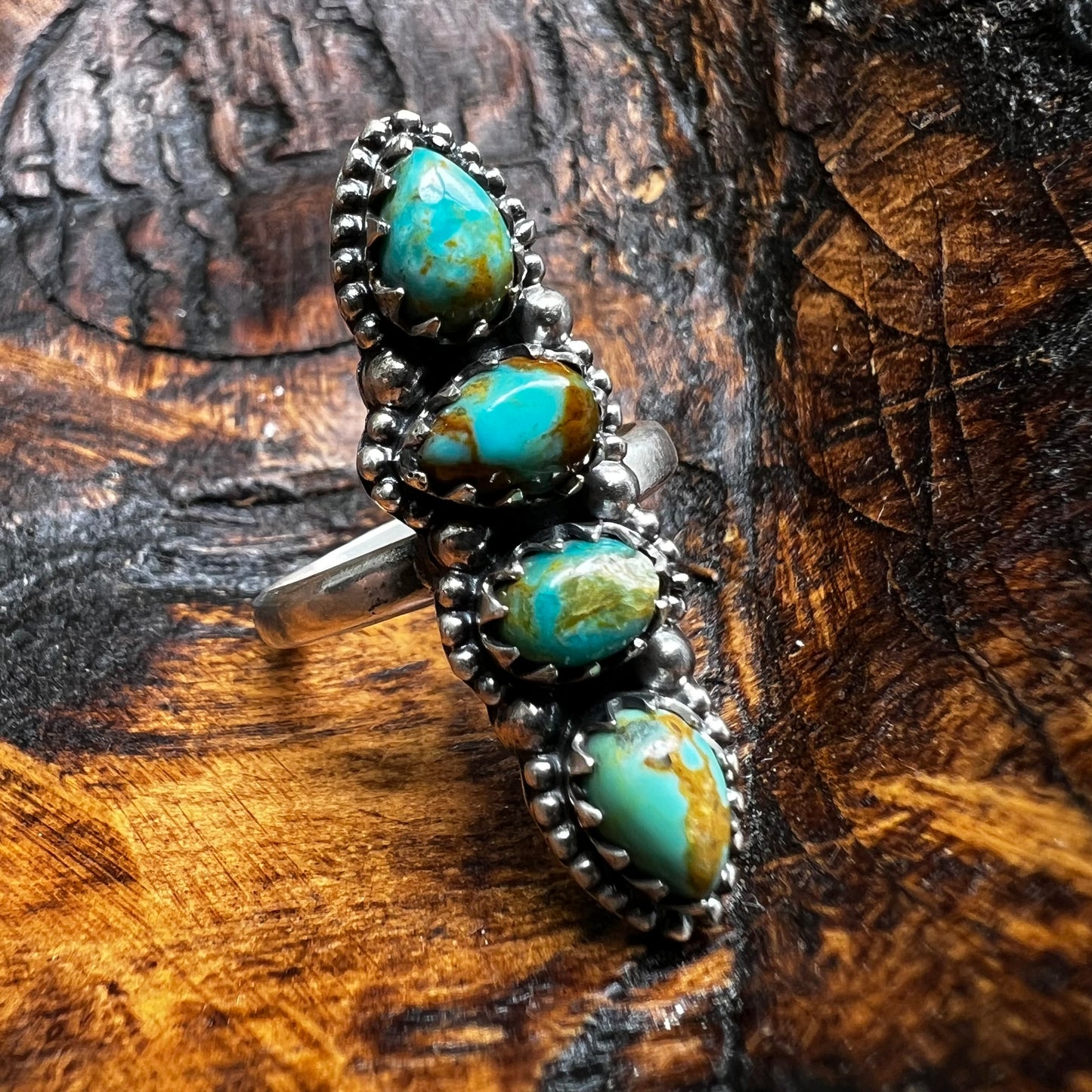 Sterling Silver Kingman Turquoise Dainty Crawler Ring Adjustable Size 8