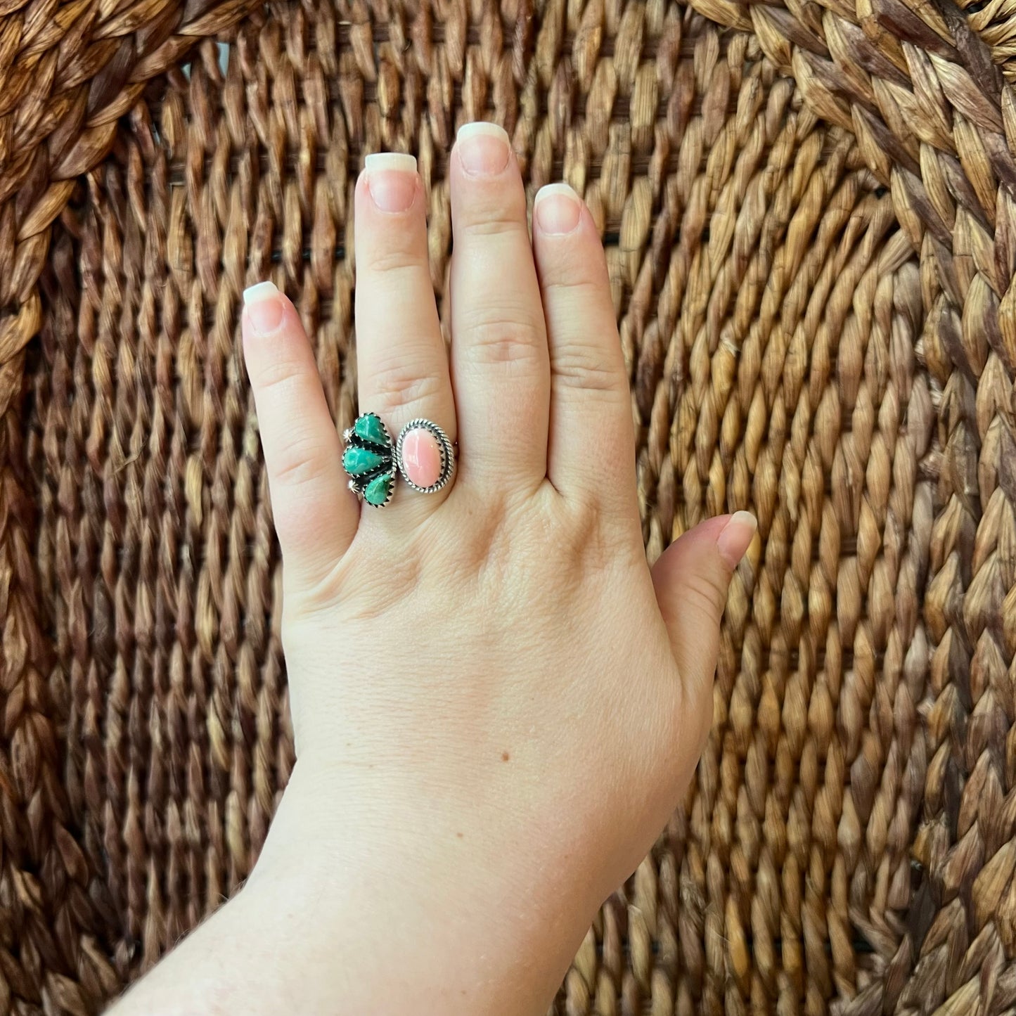 Sterling Kingman Turquoise Queen Conch Floater Ring Size 9