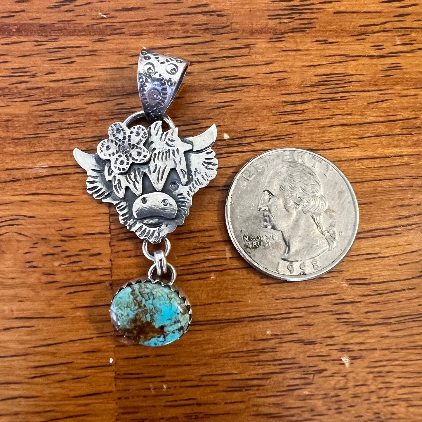 Highland Cow Kingman Turquoise Sterling Silver Pendant