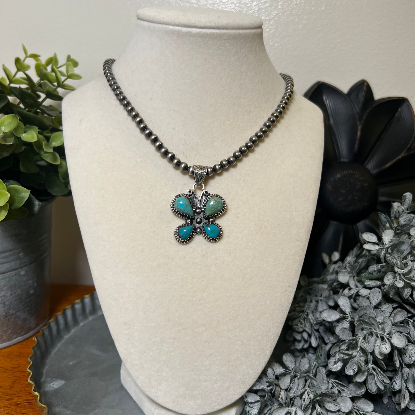 Kingman Turquoise Butterfly Pendant | Sterling Silver Southwestern