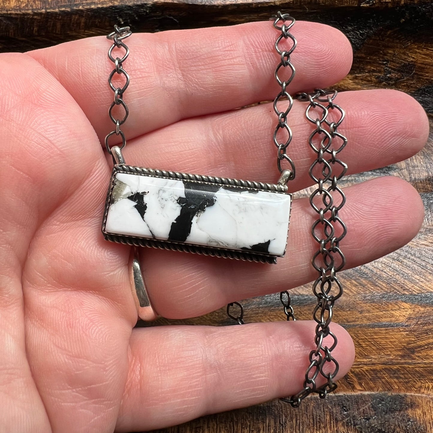 Handmade Sterling Silver White Buffalo Bar Necklace by Tia Long