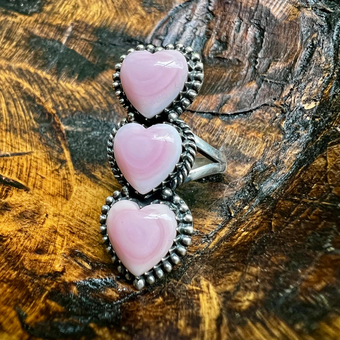 Triple Queen Conch Heart Sterling Silver Ring