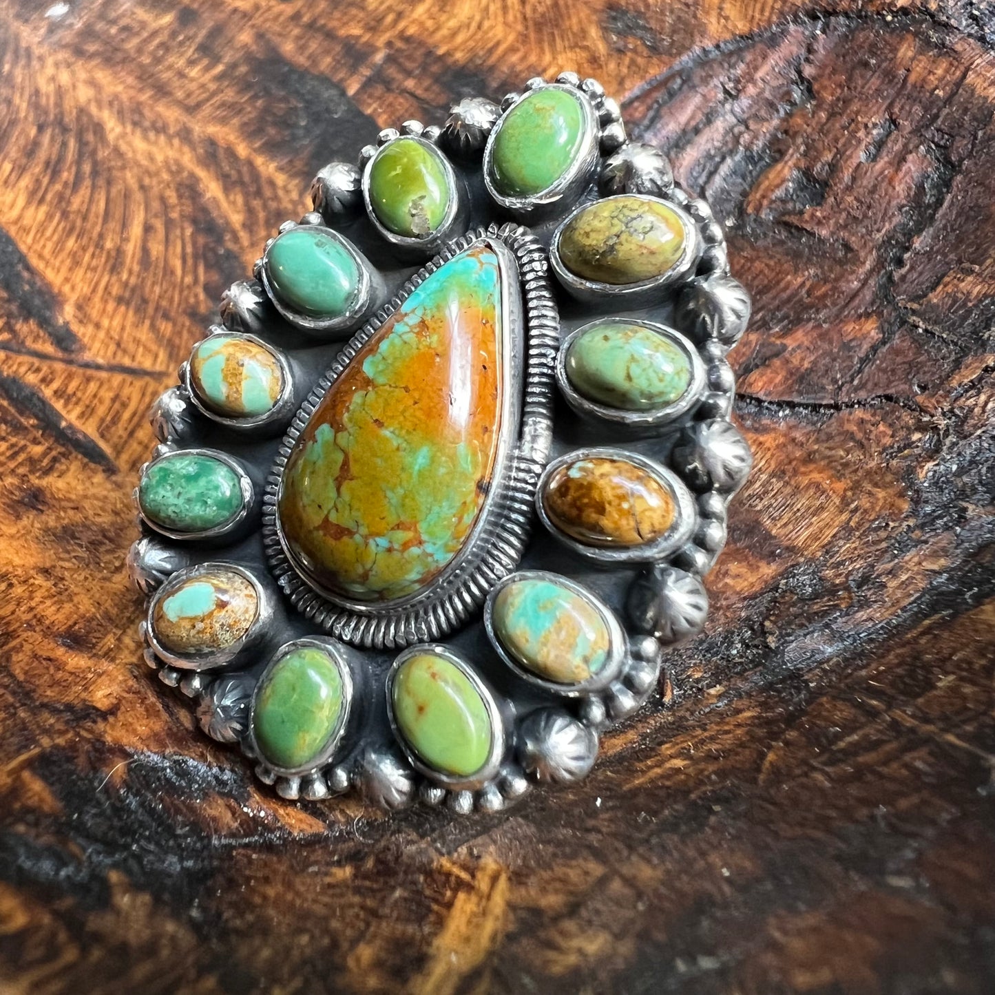 Sterling Silver Kingman Turquoise Cluster Ring Size 8.25 Statement