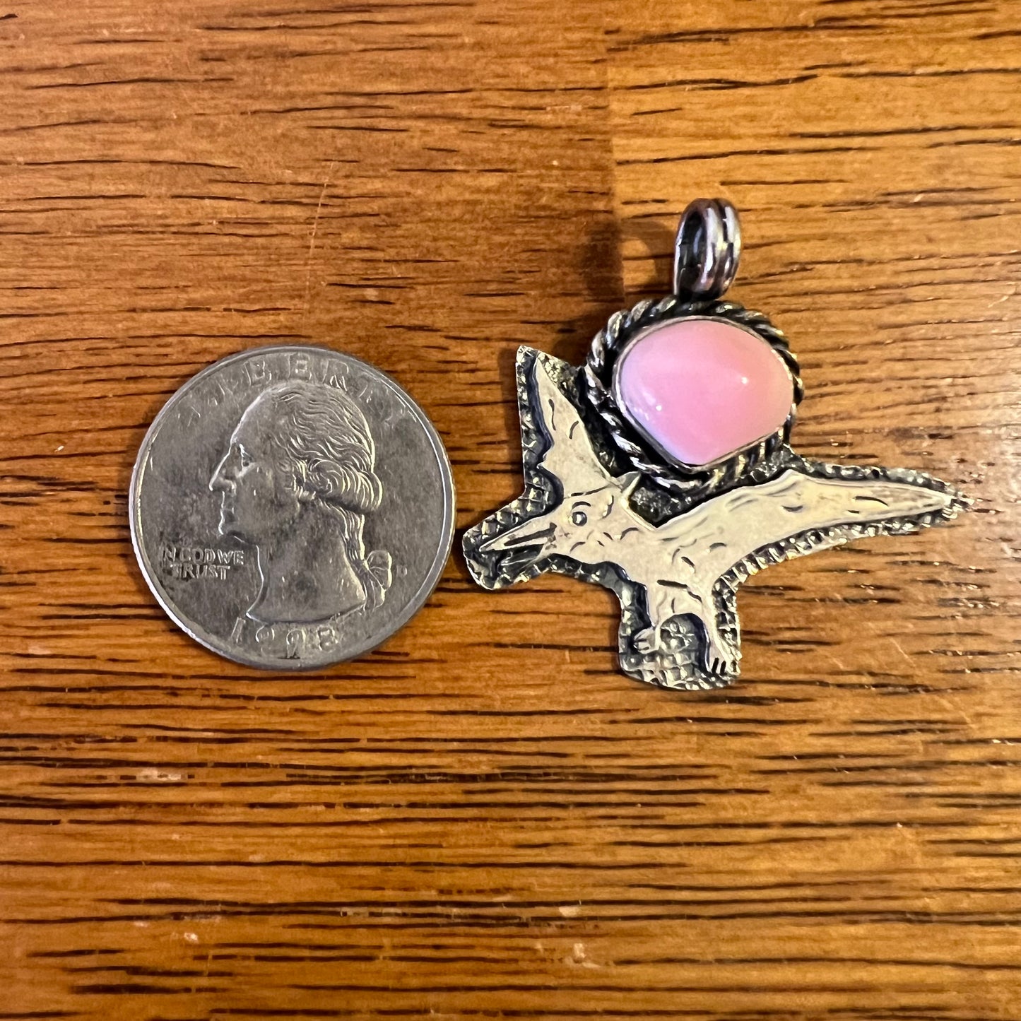 Sterling Silver Pink Conch Pterodactyl Dinosaur Pendant