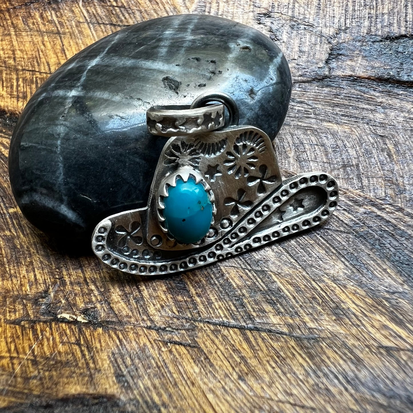 Sterling Silver Kingman Turquoise Cowboy Hat Pendant