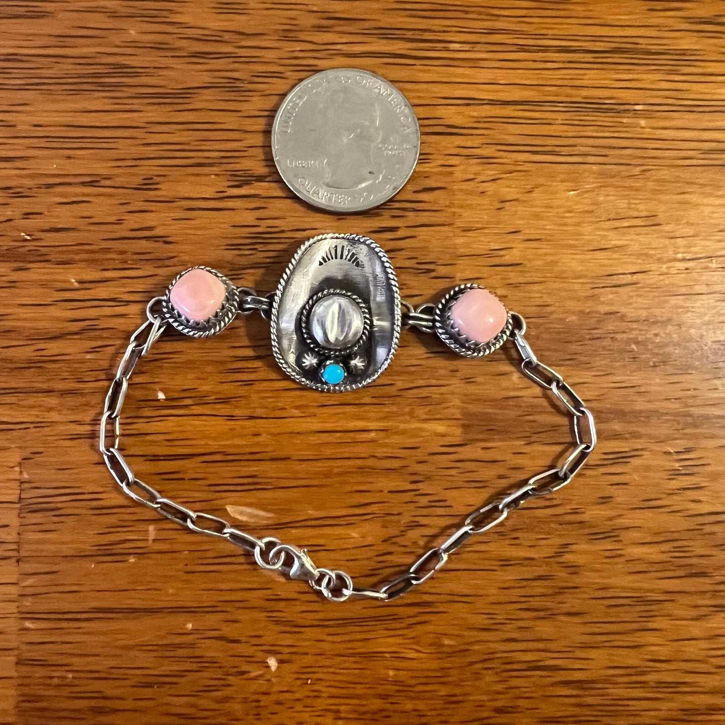 925 Sterling Silver Queen Conch & Kingman Turquoise Cowboy Hat Bracelet