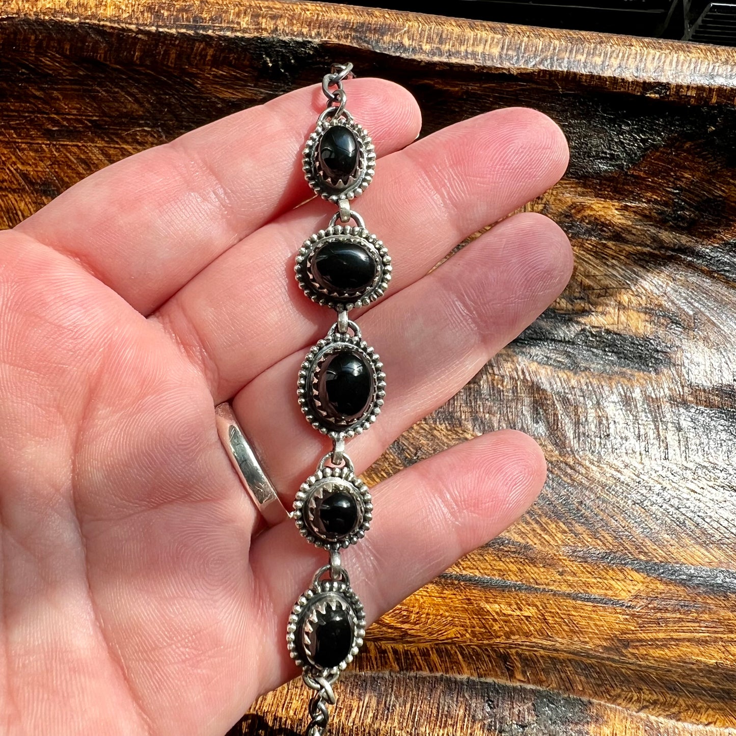 Sterling Silver Black Onyx 5 Stone Southwestern Bracelet