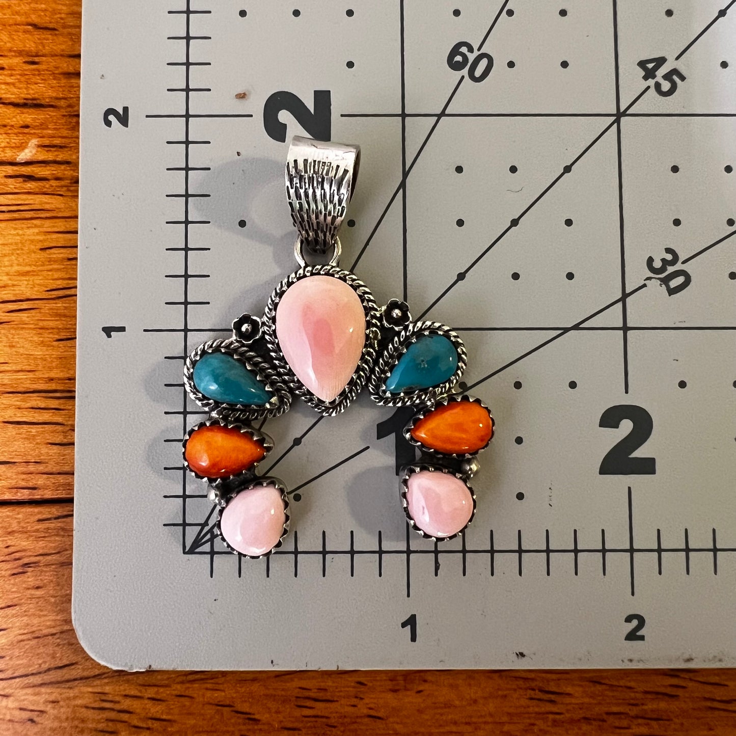 Queen Conch, Kingman Turquoise & Spiny Oyster Naja Sterling Silver Pendant
