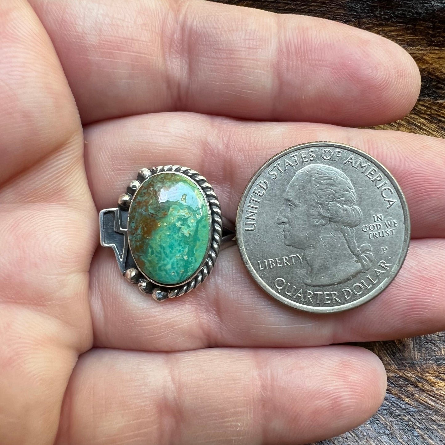 Kingman Turquoise Lightning Bolt Ring – Sterling Silver Size 10