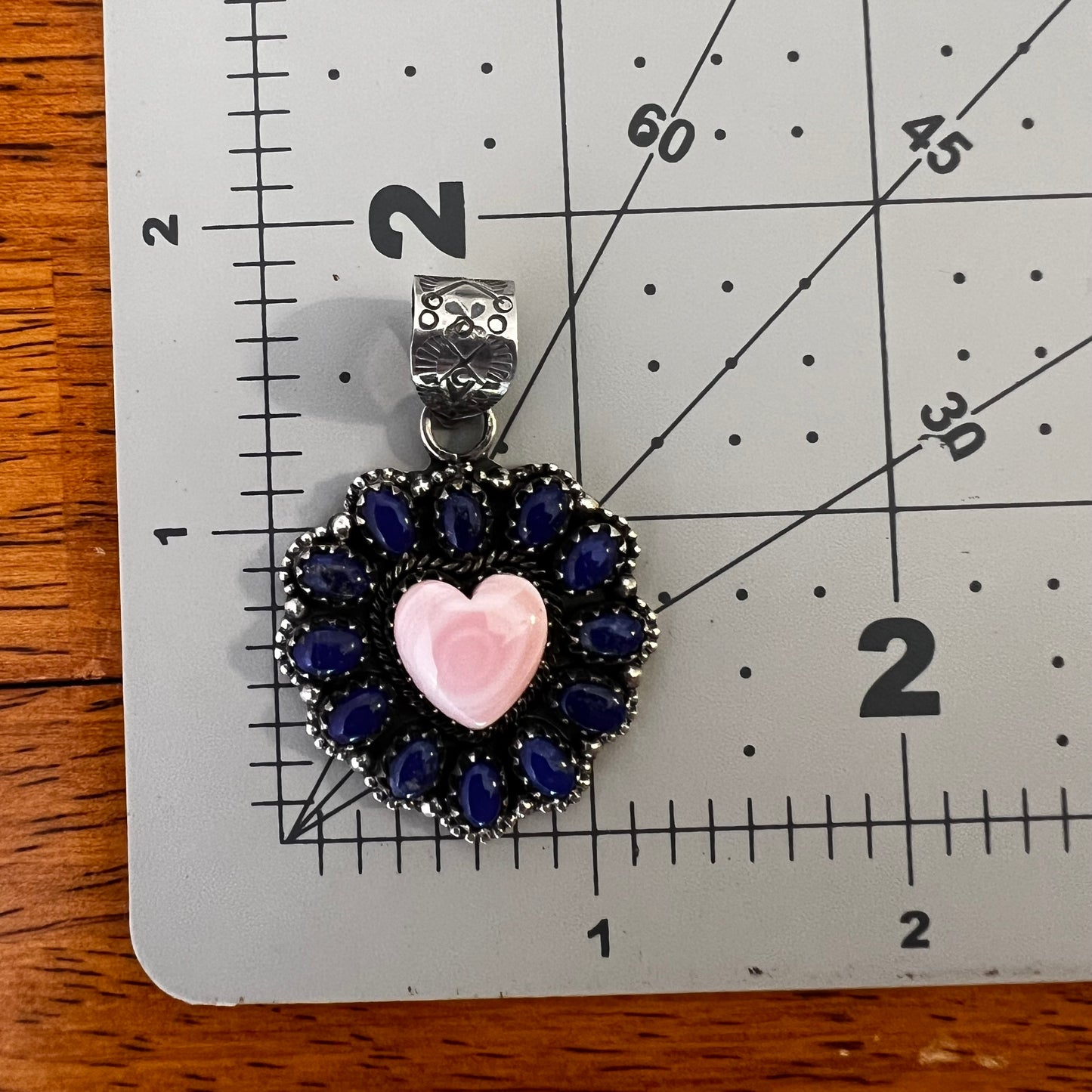 Pink Queen Conch Heart & Lapis Lazuli Statement Pendant – Sterling Silver