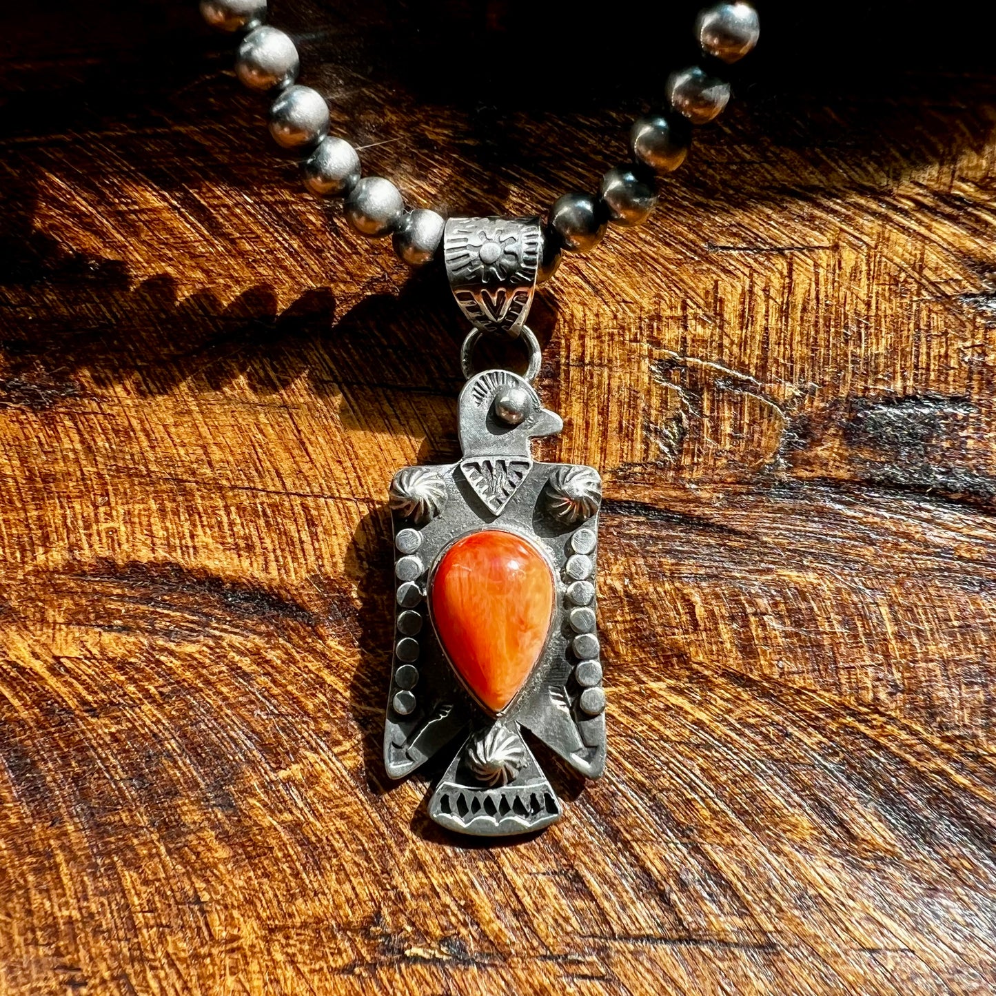 Sterling Silver Spiny Oyster Thunderbird Pendant
