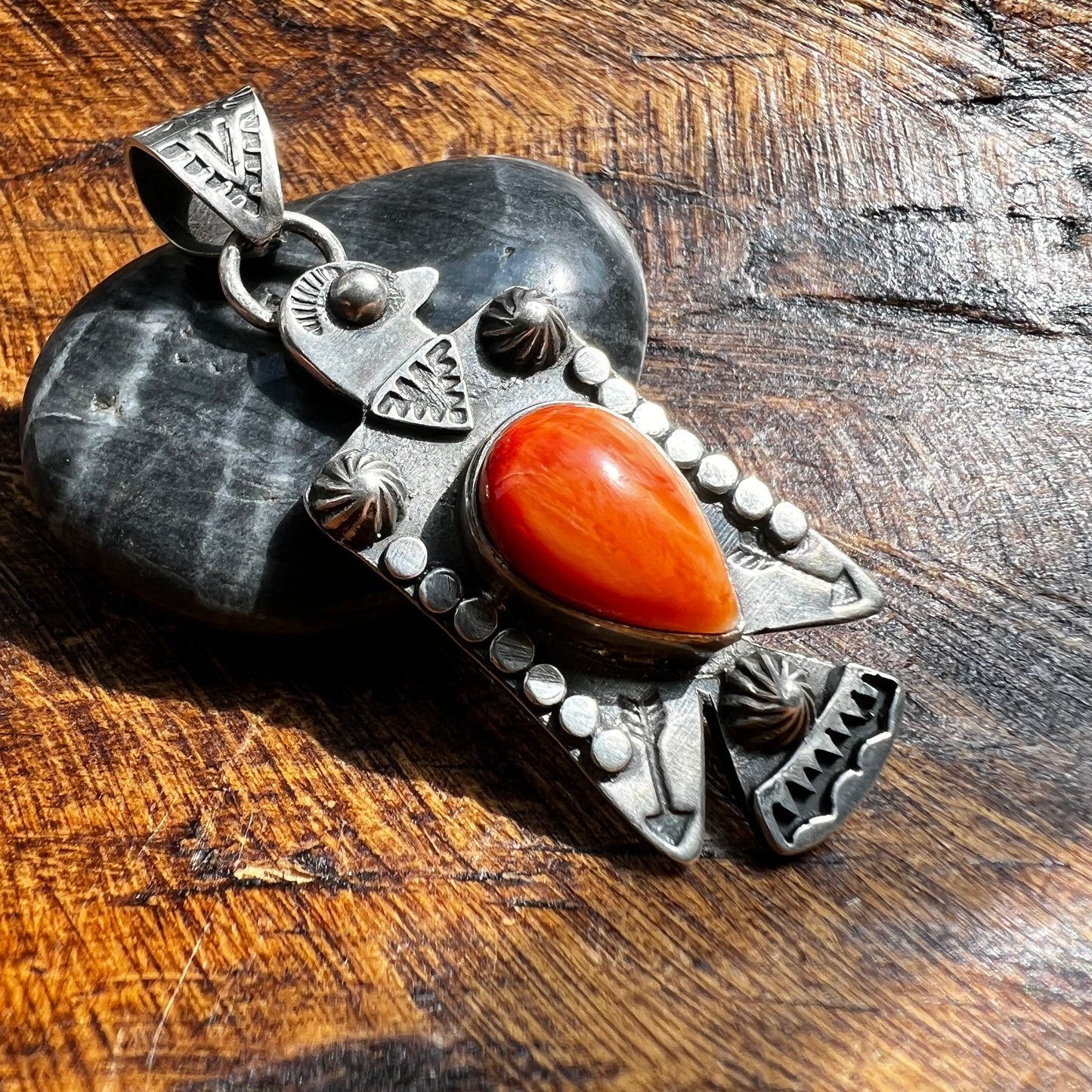 Sterling Silver Spiny Oyster Thunderbird Pendant