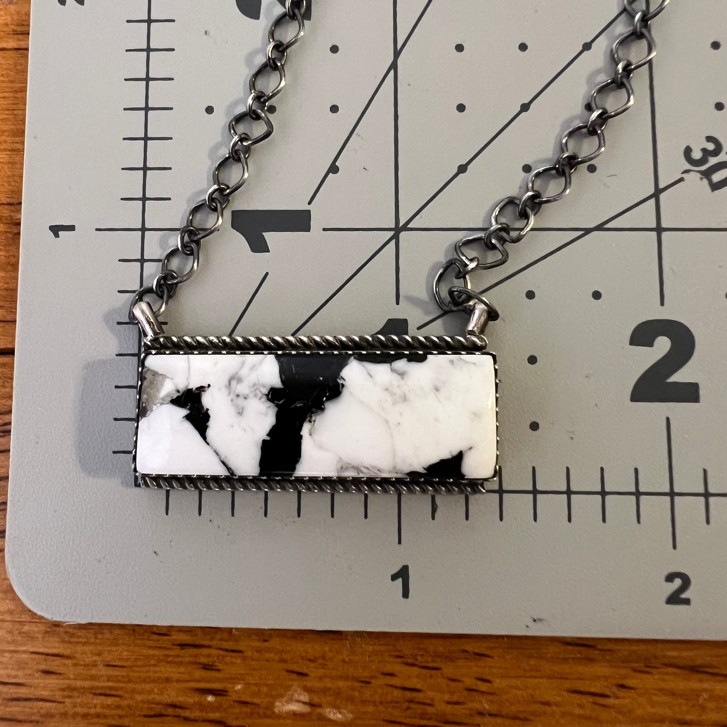Handmade Sterling Silver White Buffalo Bar Necklace by Tia Long