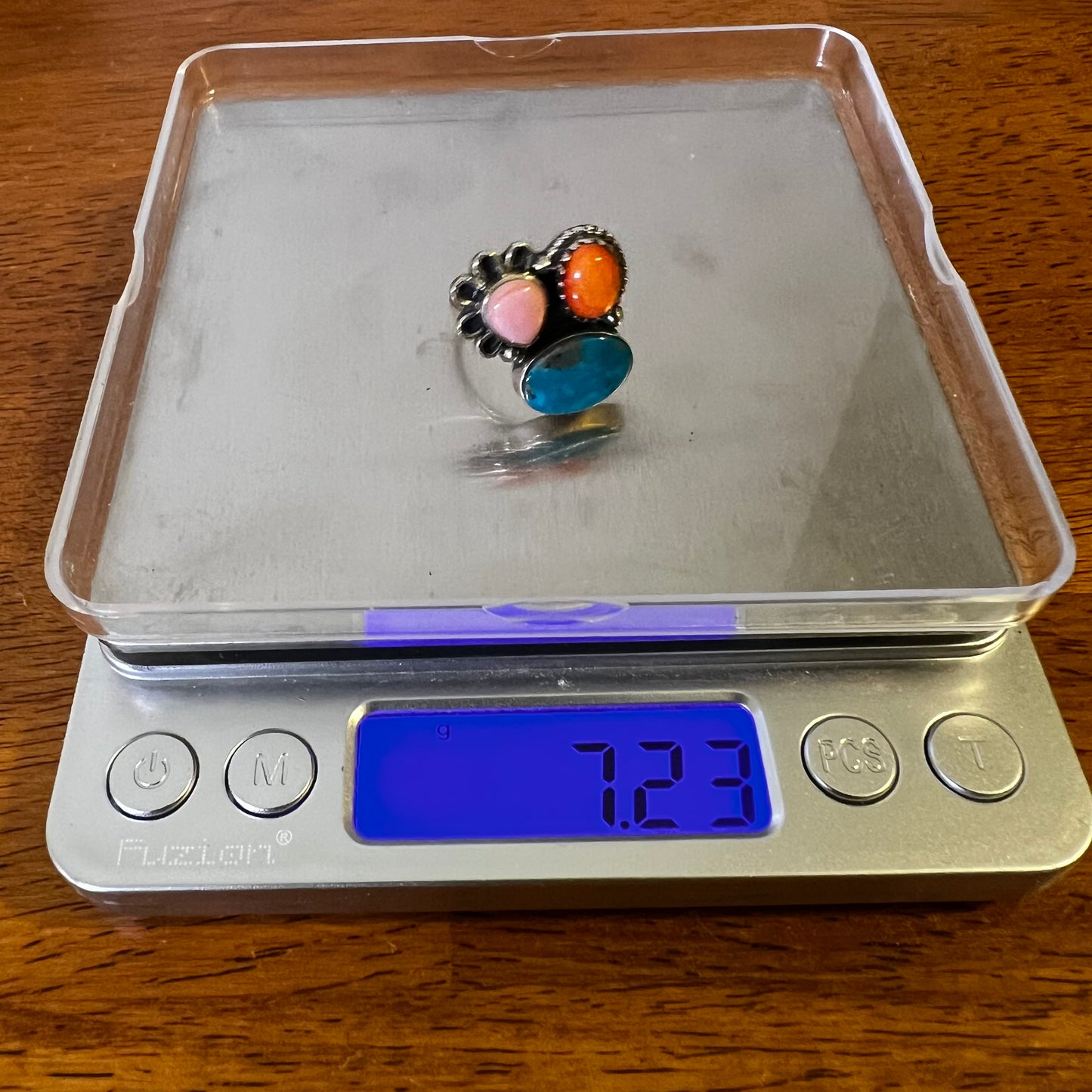 Kingman Turquoise, Spiny Oyster & Queen Conch Sterling Silver Ring – Size 9