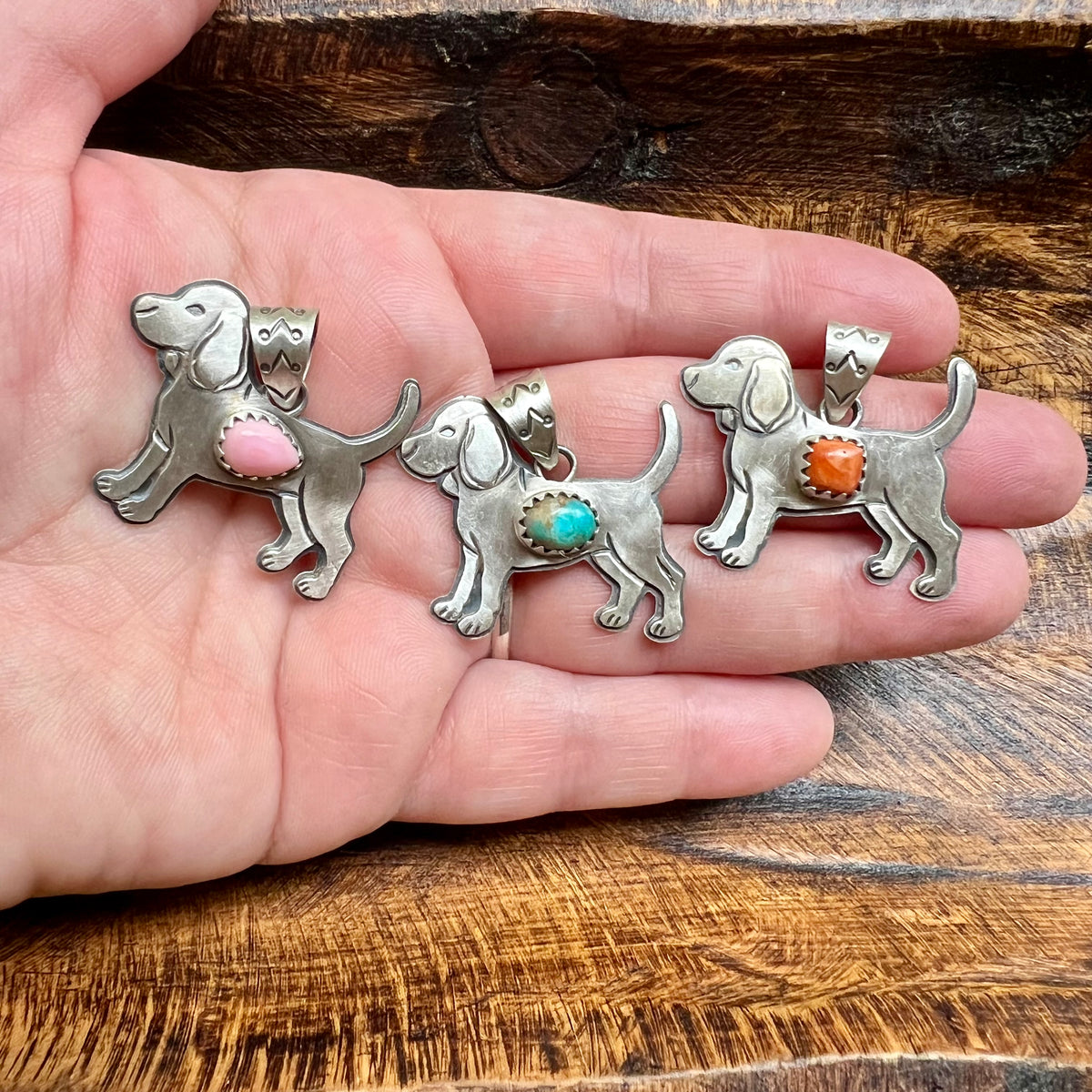 Sterling Silver Dog Pendant – Spiny Oyster, Turquoise or Queen Conch