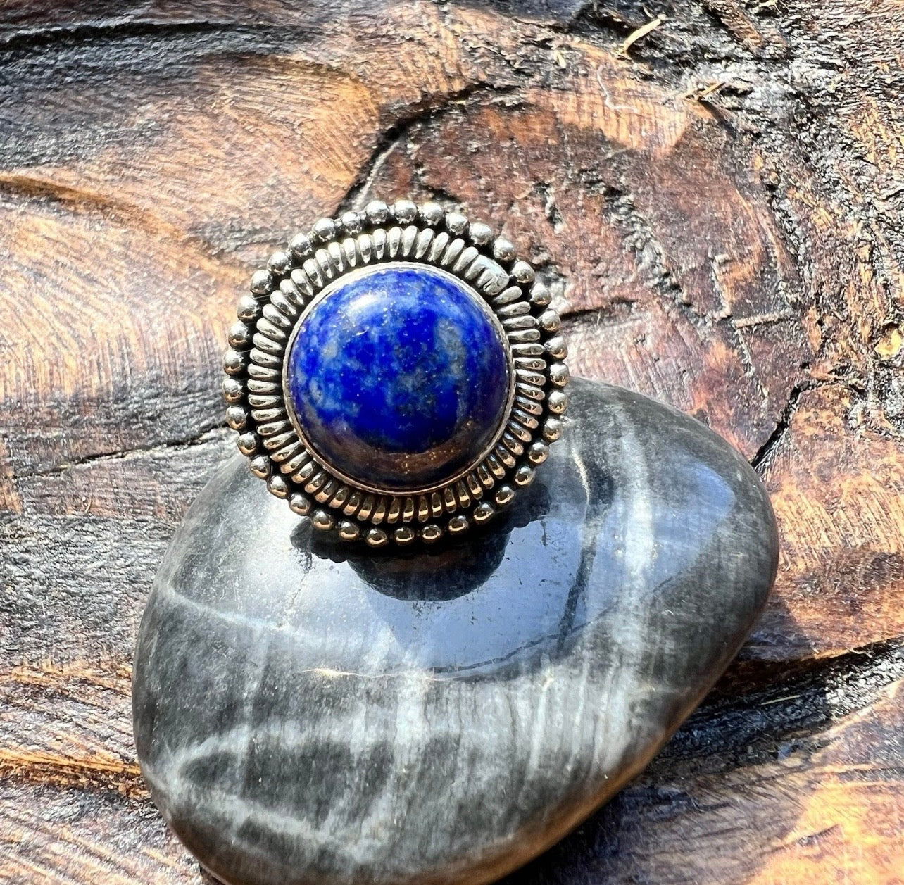 Lapis Lazuli Statement Ring – Sterling Silver Size 8.25