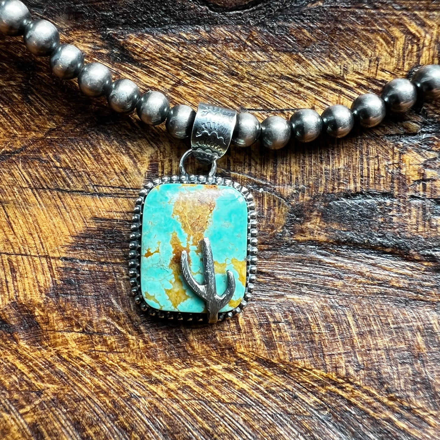 Sterling Silver & Kingman Turquoise Cactus Pendant