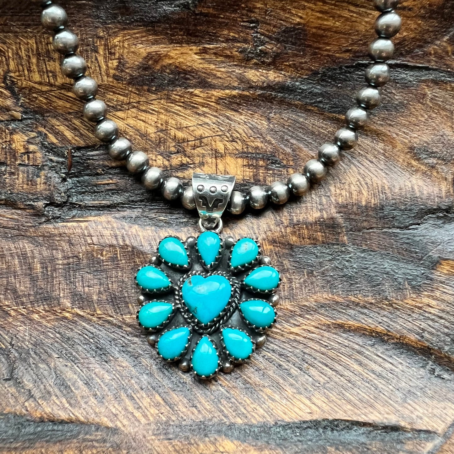 Kingman Turquoise Heart Cluster Pendant | Sterling Silver Statement
