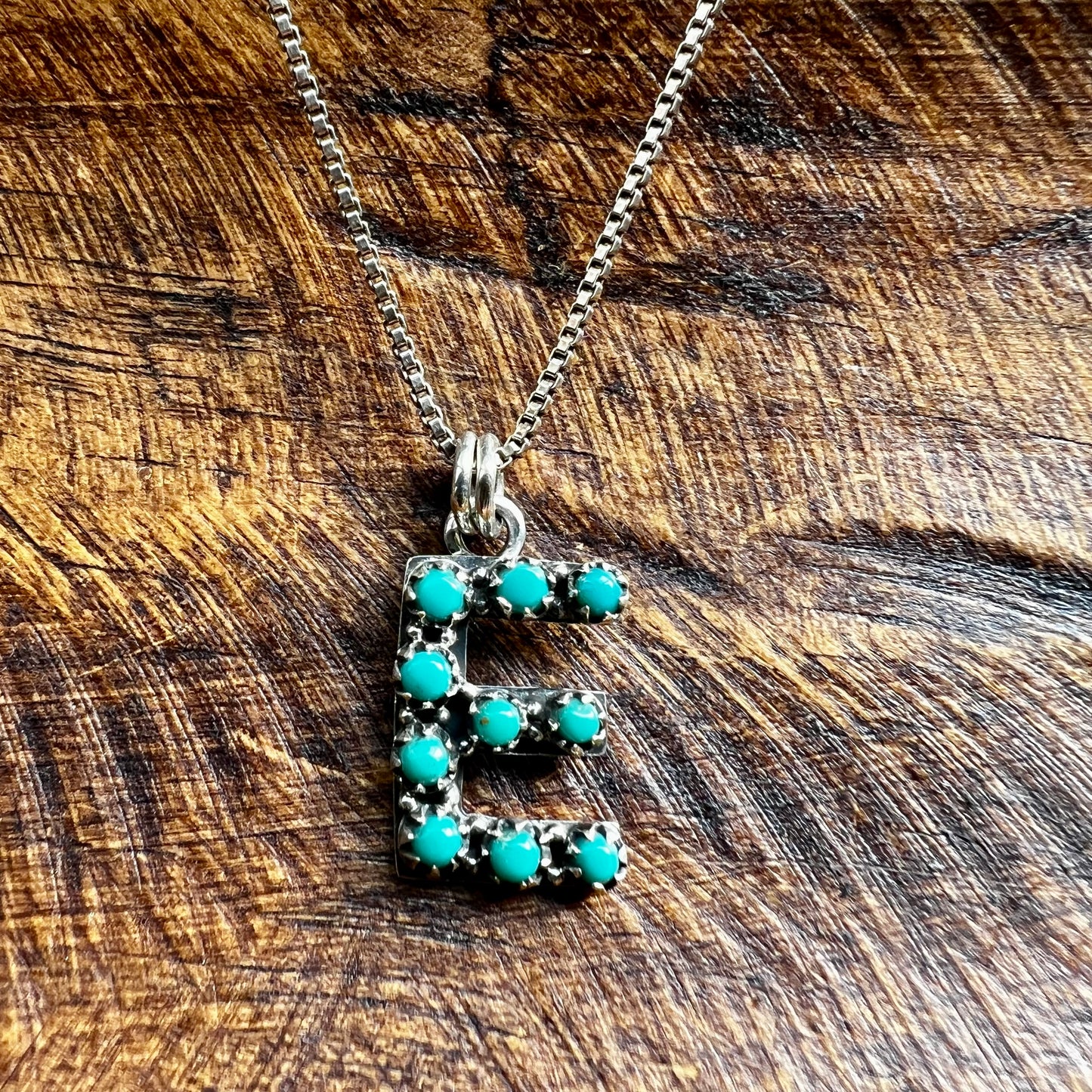Kingman Turquoise Initial E Sterling Silver Pendant