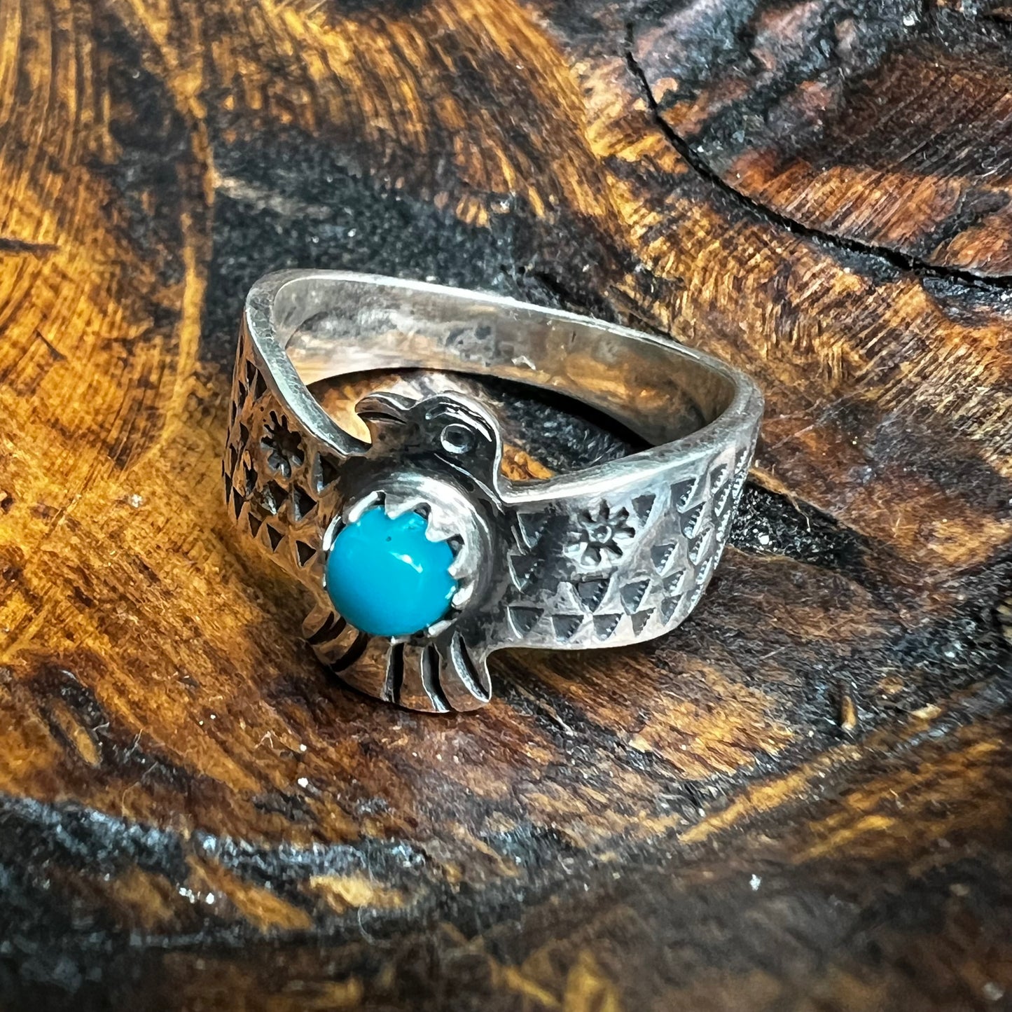 Sterling Silver Kingman Turquoise Thunderbird Ring Size 7.25
