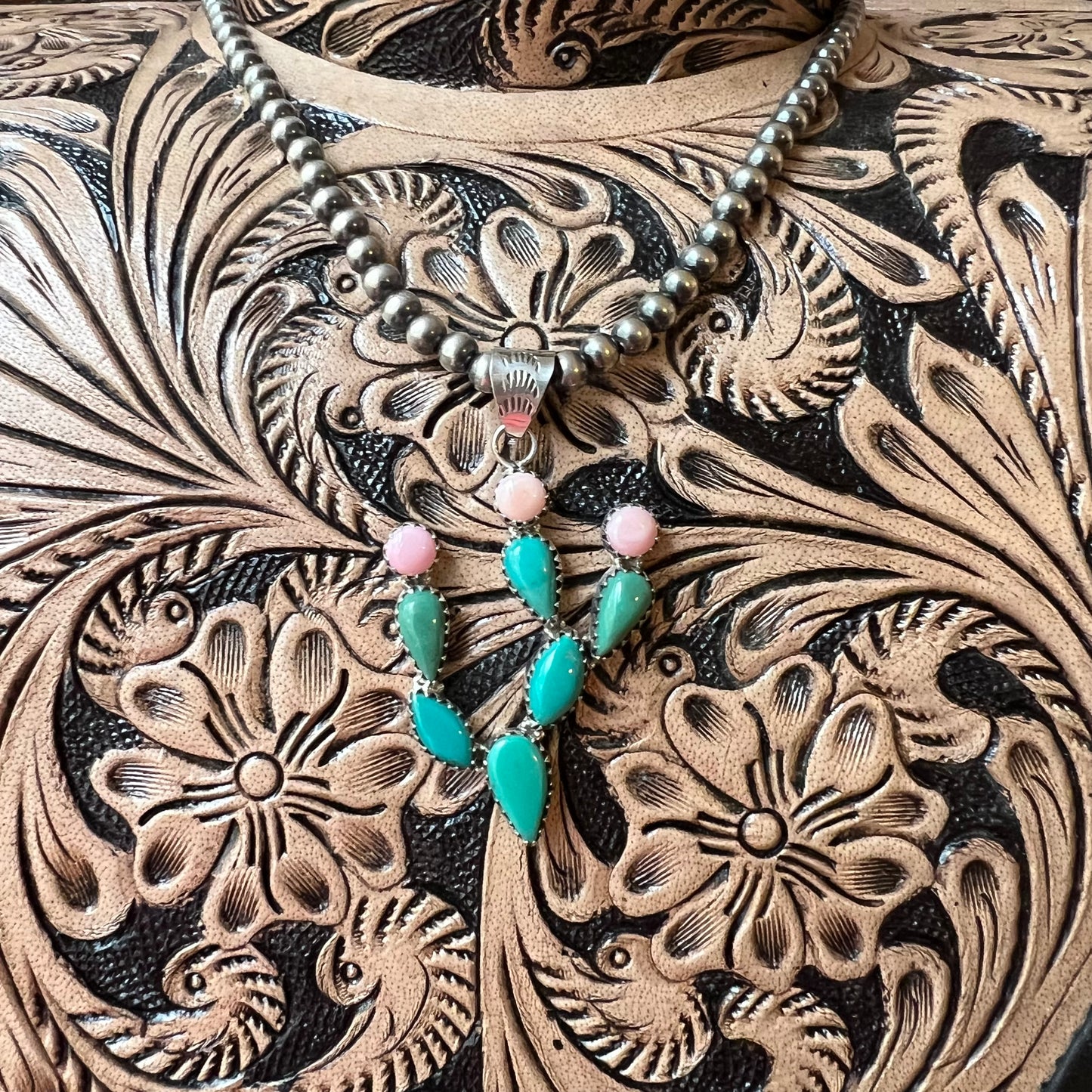 Kingman Turquoise & Queen Conch Cactus Pendant in Sterling Silver