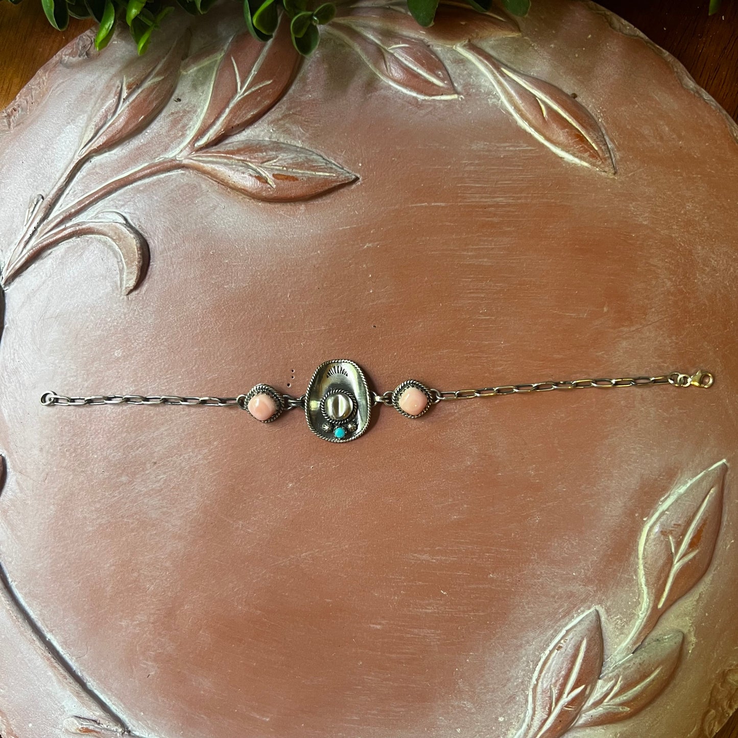 925 Sterling Silver Queen Conch & Kingman Turquoise Cowboy Hat Bracelet
