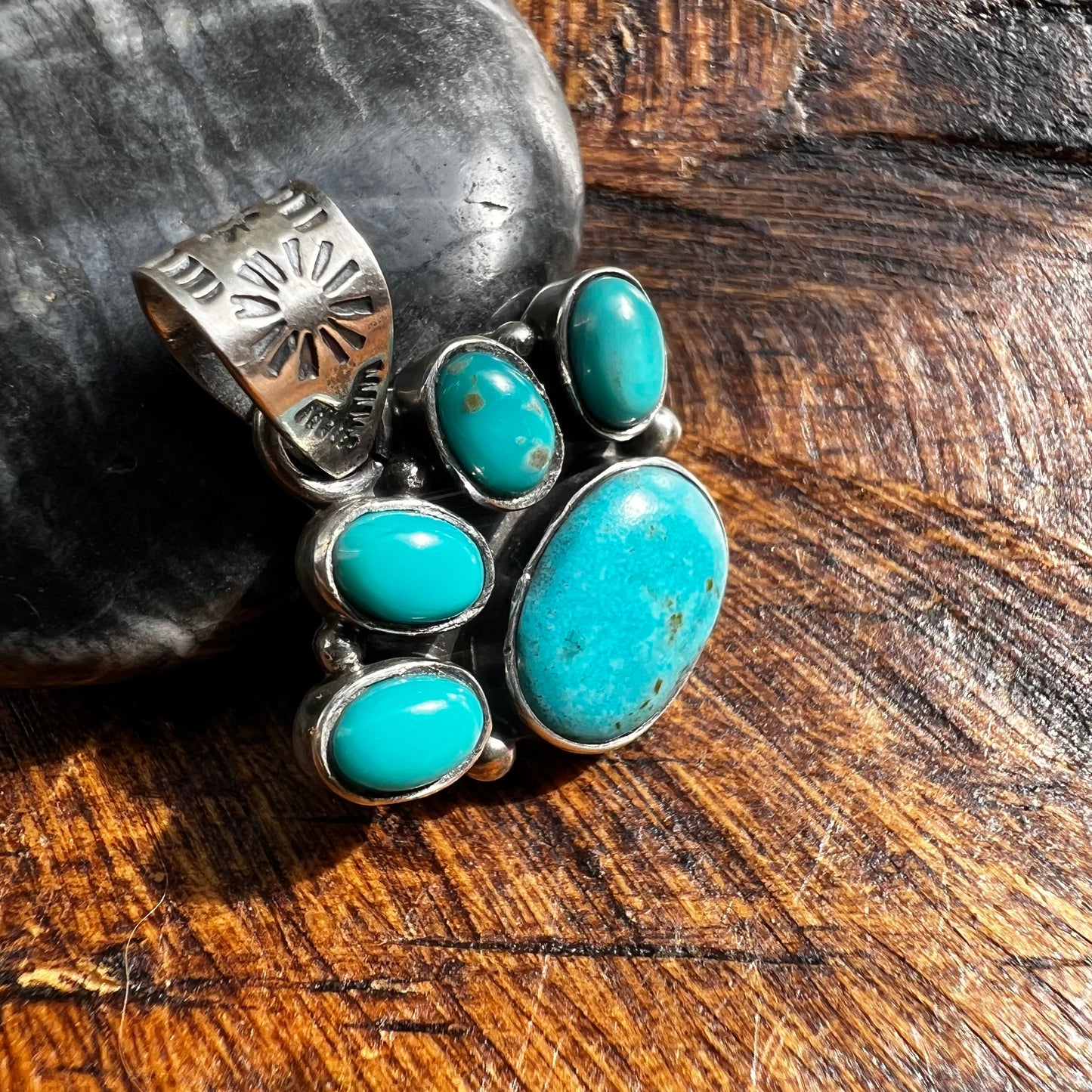 Kingman Turquoise Paw Pendant Sterling Silver Handmade Southwestern