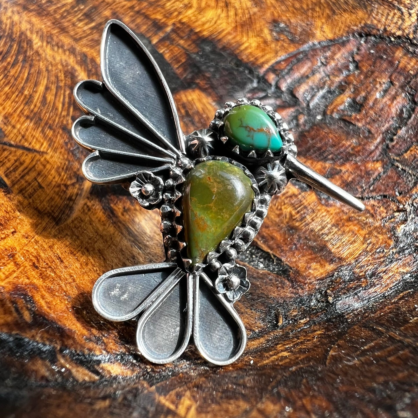 Sterling Silver Kingman Turquoise Hummingbird Ring Size 8