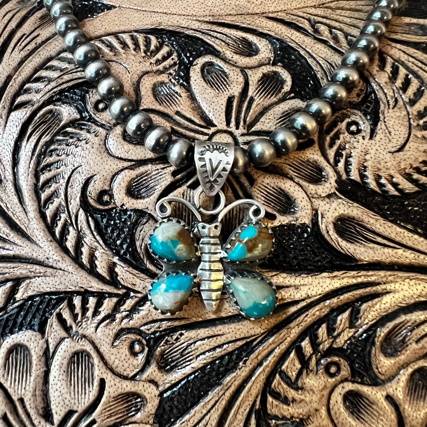 Sterling Silver Ribbon Turquoise Butterfly Pendant