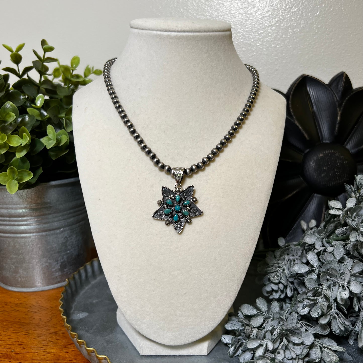 Kingman Turquoise Cluster Star Pendant – Sterling Silver