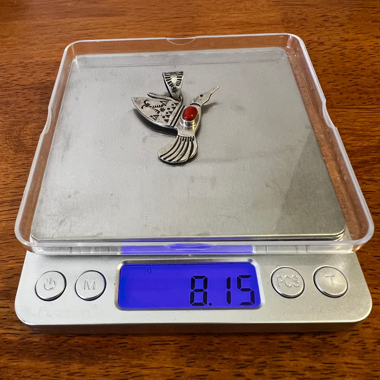 Sterling Silver & Italian Red Coral Hummingbird Pendant