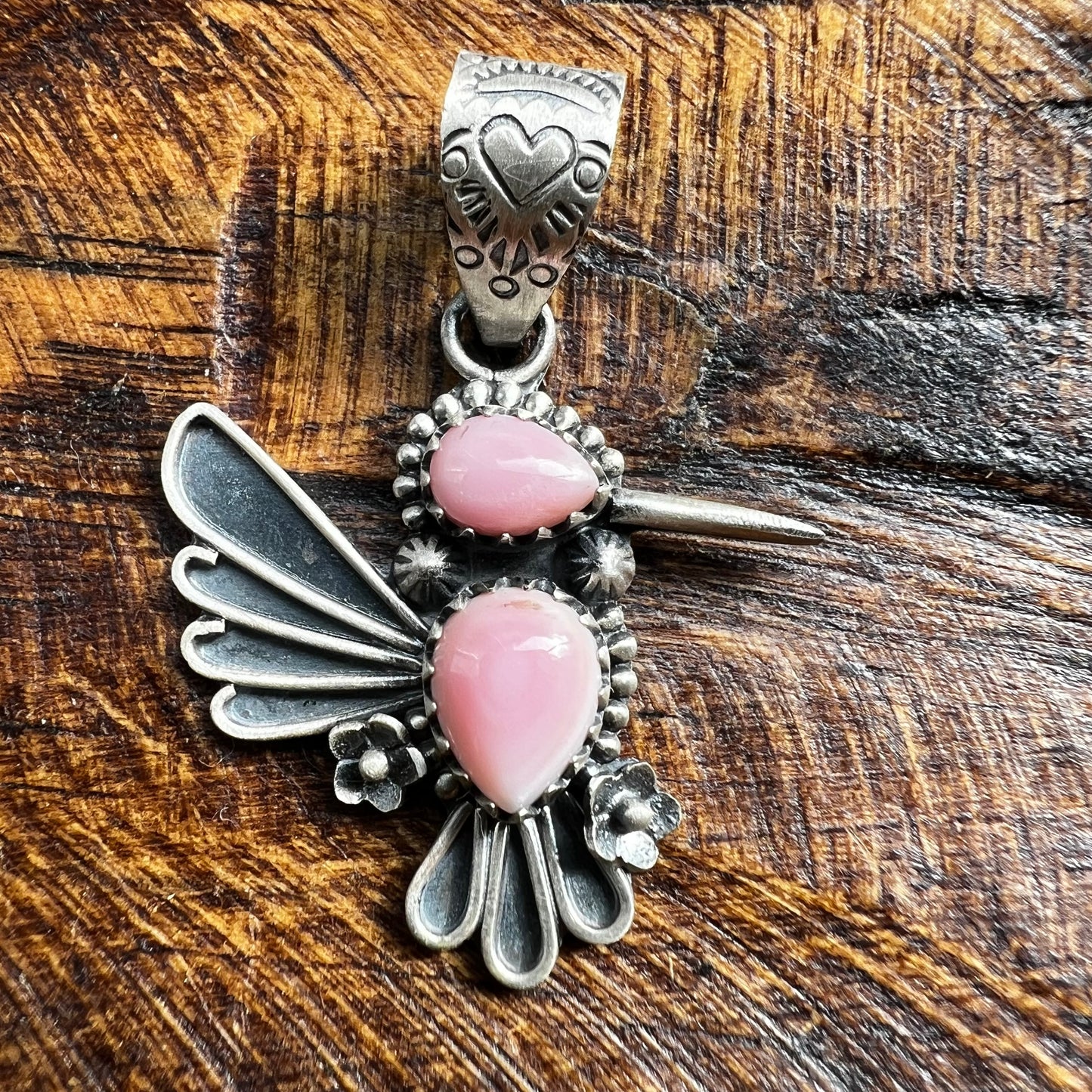 Sterling Silver Pink Queen Conch Hummingbird Pendant