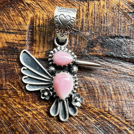 Sterling Silver Pink Queen Conch Hummingbird Pendant