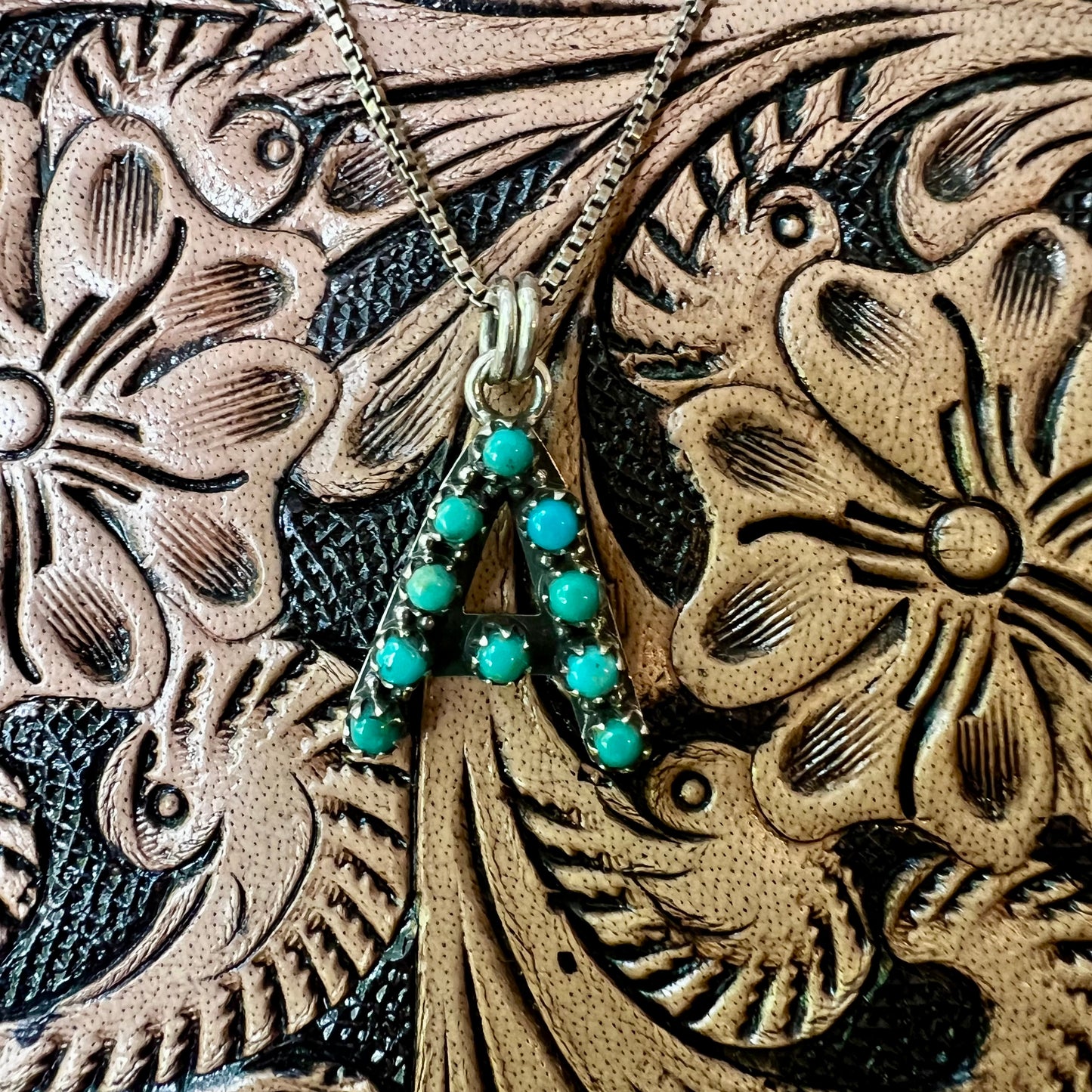 Kingman Turquoise Initial “A” Sterling Silver Pendant