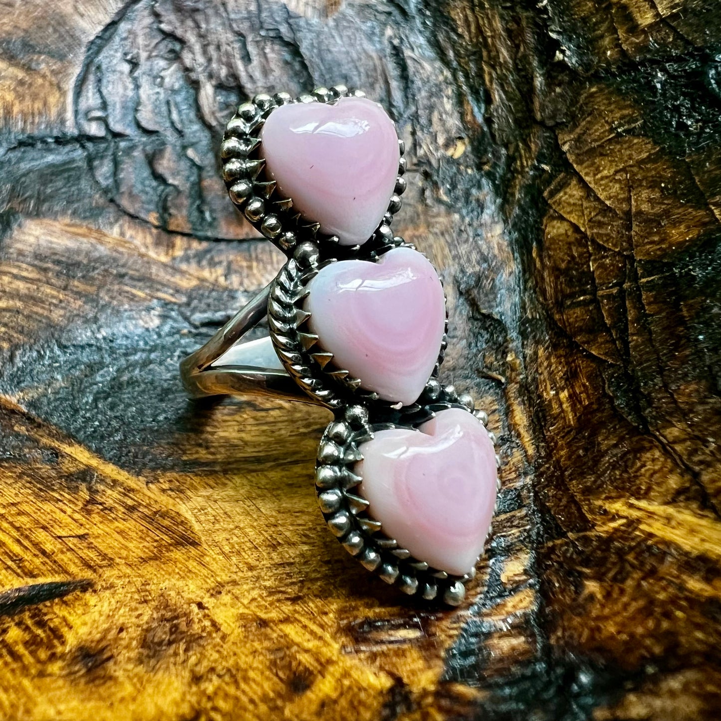 Triple Queen Conch Heart Sterling Silver Ring