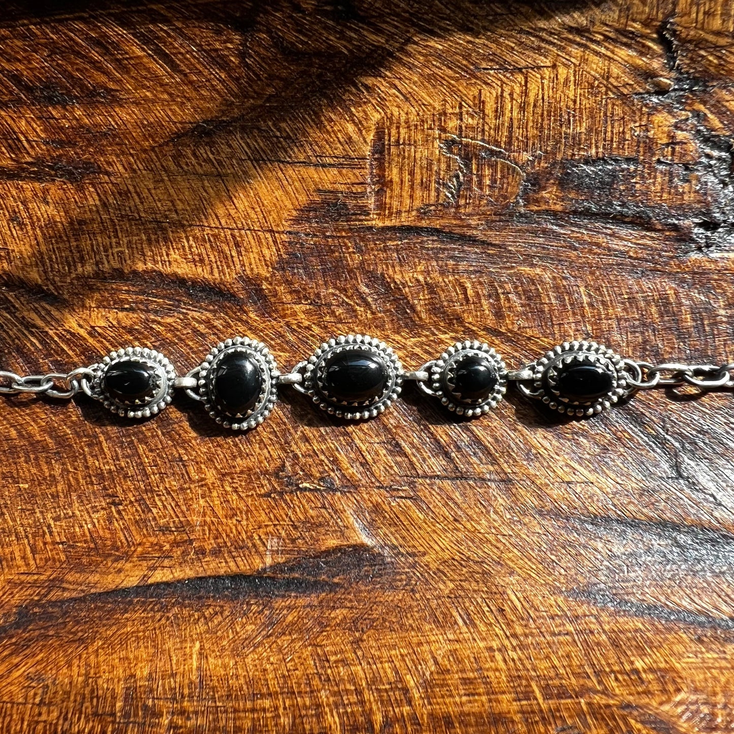 Sterling Silver Black Onyx 5 Stone Southwestern Bracelet