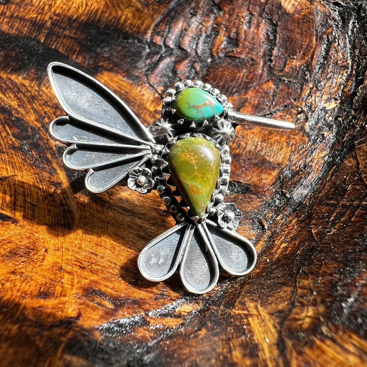Sterling Silver Kingman Turquoise Hummingbird Ring Size 8
