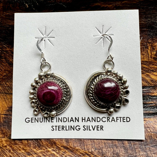 Sterling Silver Purple Spiny Oyster Earrings by Donovan Nez Navajo Handmade