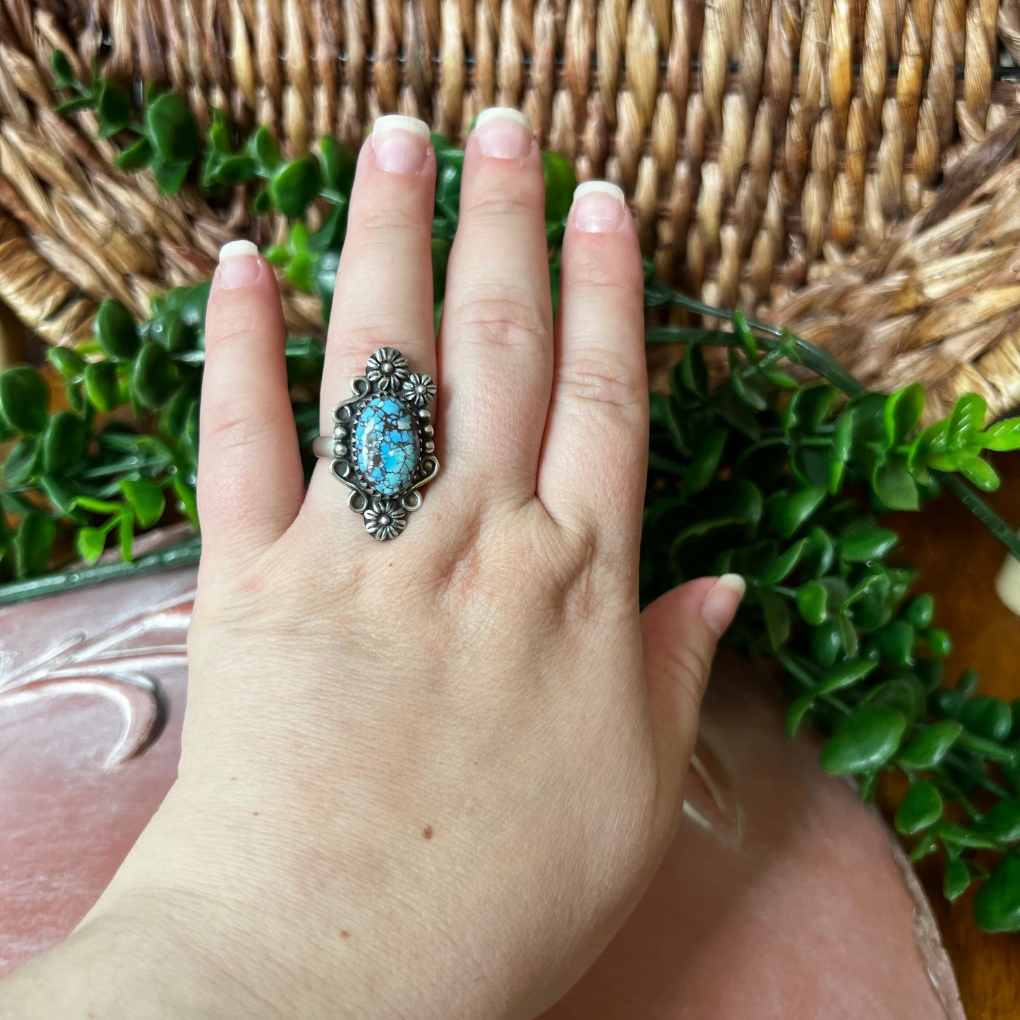 Sterling Silver & Golden Hills Turquoise Ring | Size 9 (Adjustable)