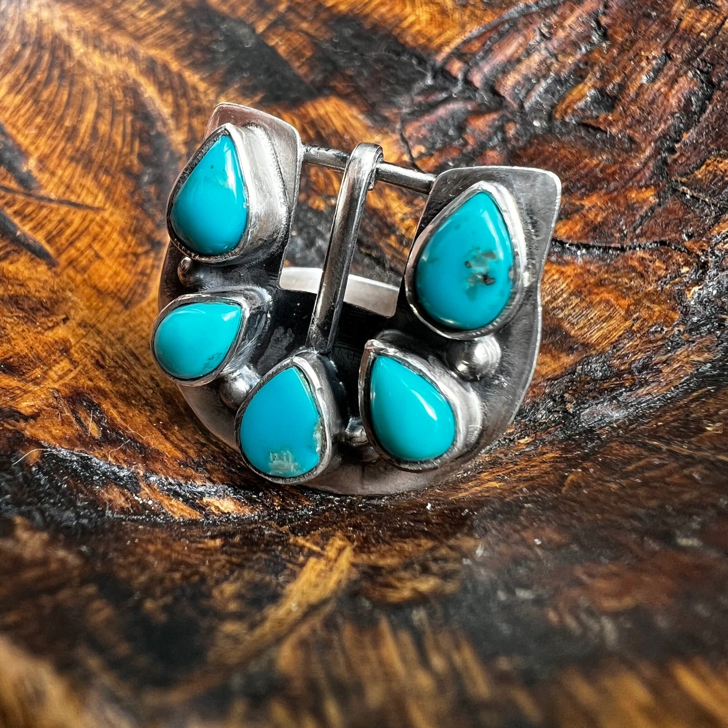 Sterling Silver Kingman Turquoise Belt Buckle Ring | Adjustable