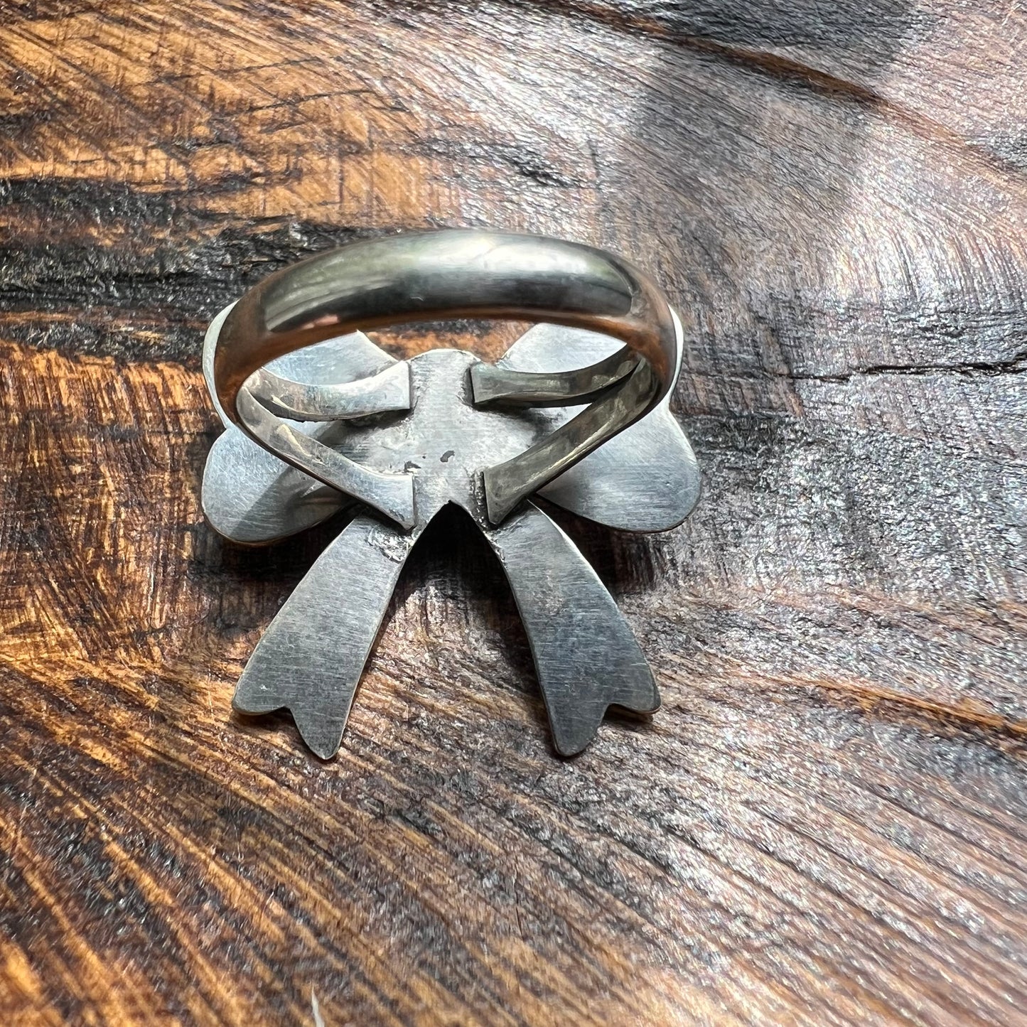 925 Sterling Silver Kingman Turquoise Bow Ring Size 8 Western Statement Ring