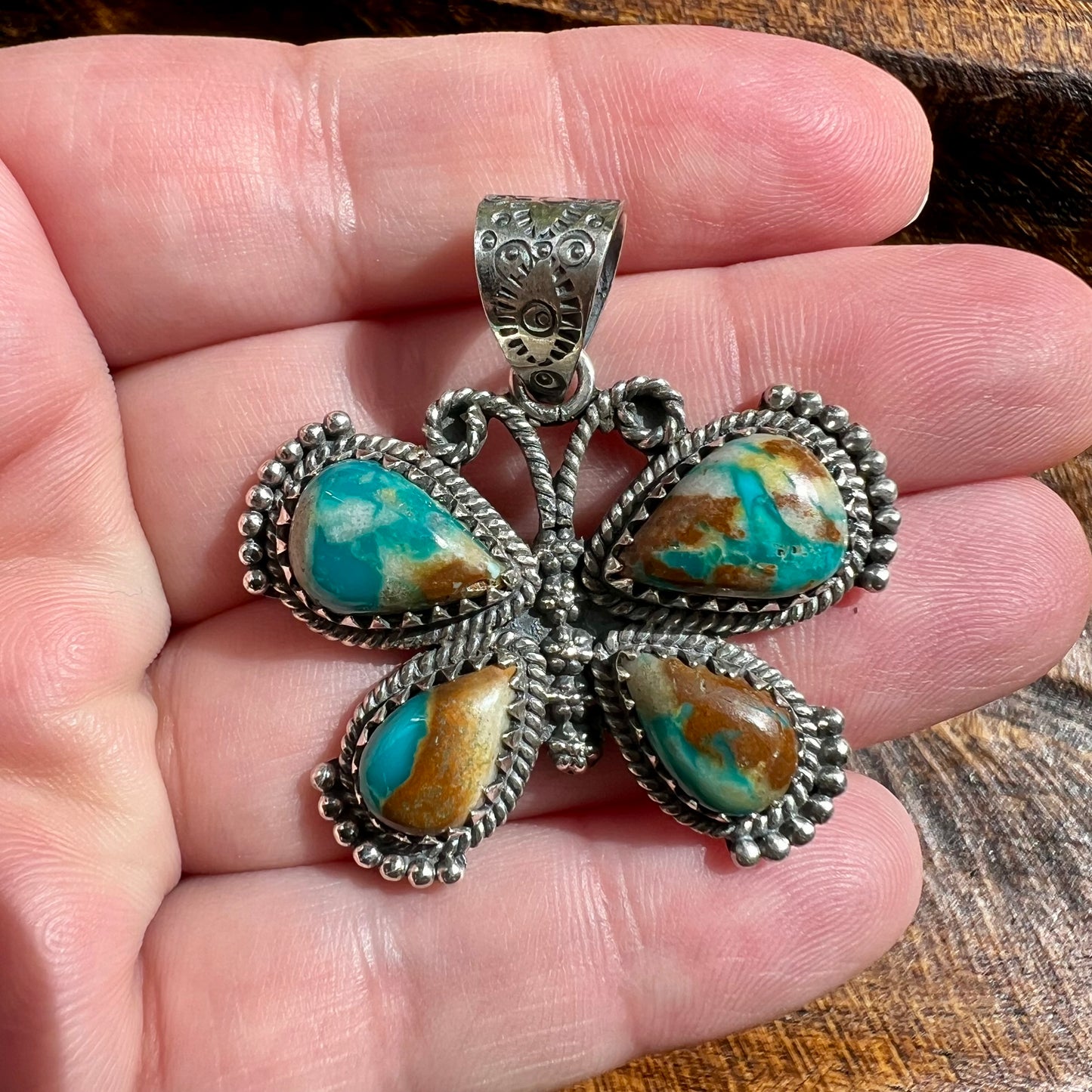 Ribbon Turquoise Statement Butterfly Pendant in Sterling Silver