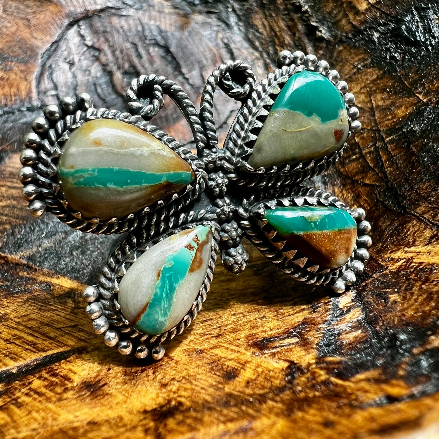 Ribbon Turquoise Butterfly Statement Ring | Sterling Silver Adjustable